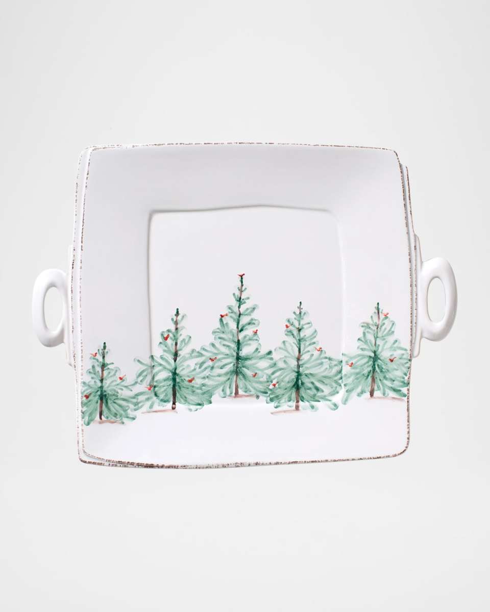 Lastra Holiday Green Figural Square Handled Platter