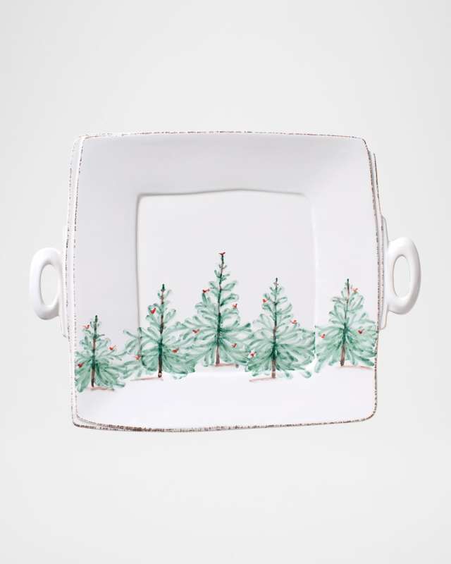 Lastra Holiday Green Figural Square Handled Platter