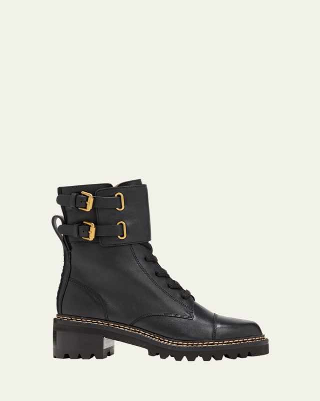 Mallory Buckle-Cuff Moto Combat Booties