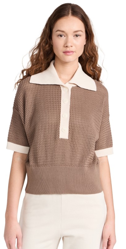 Varley Finch Knit Polo Taupe Stone/Whitecap