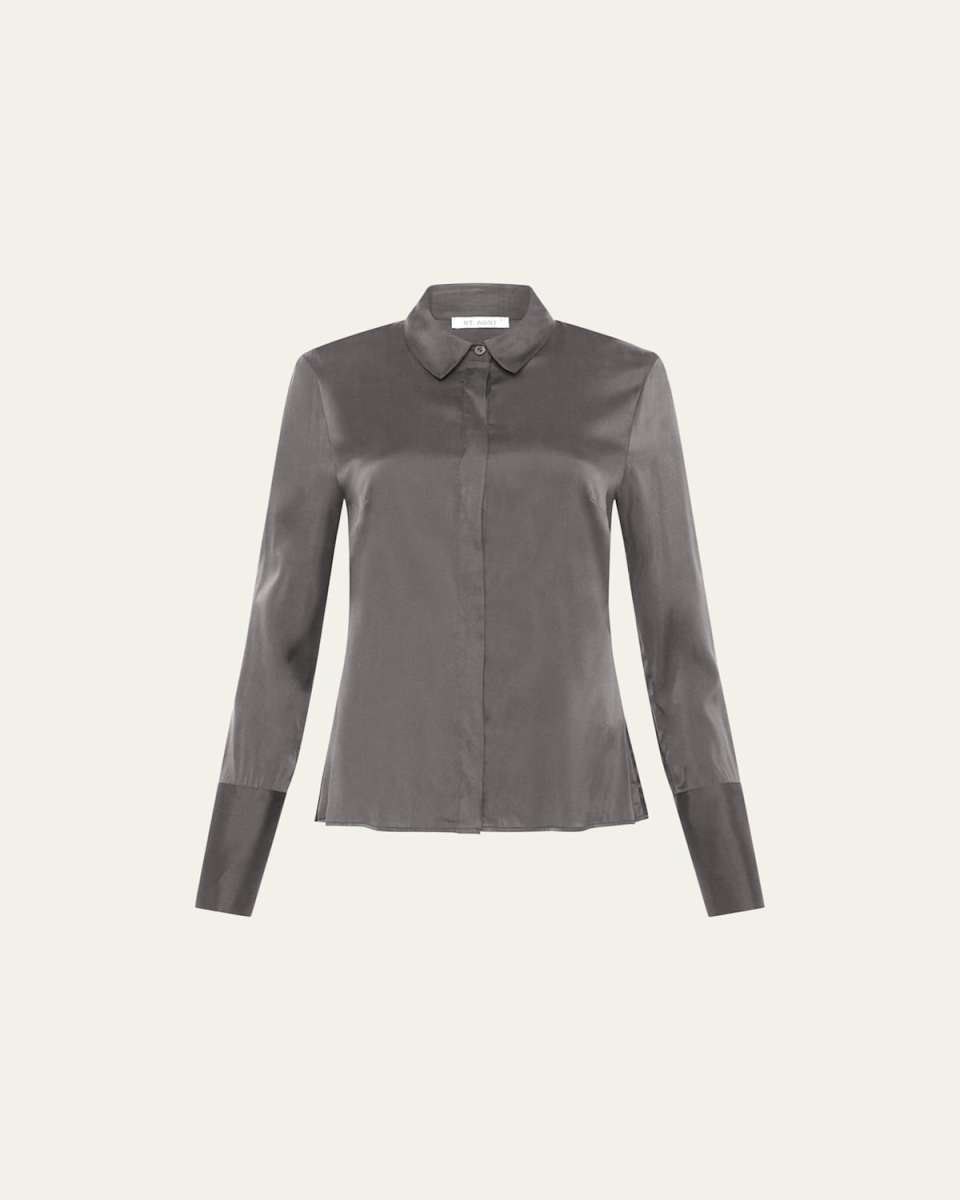 Long-Sleeve Slim Silk Shirt