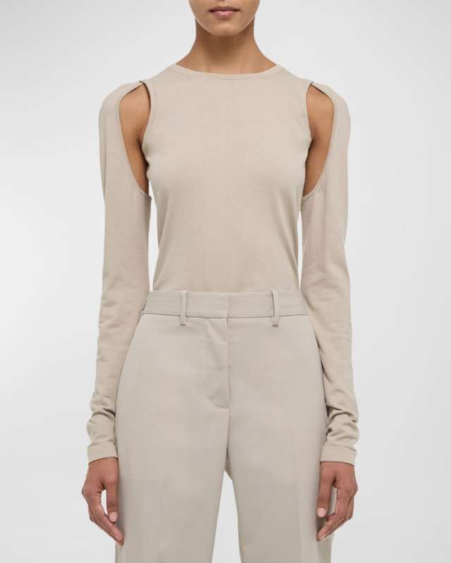 Cut-Out Long-Sleeve Knit Top