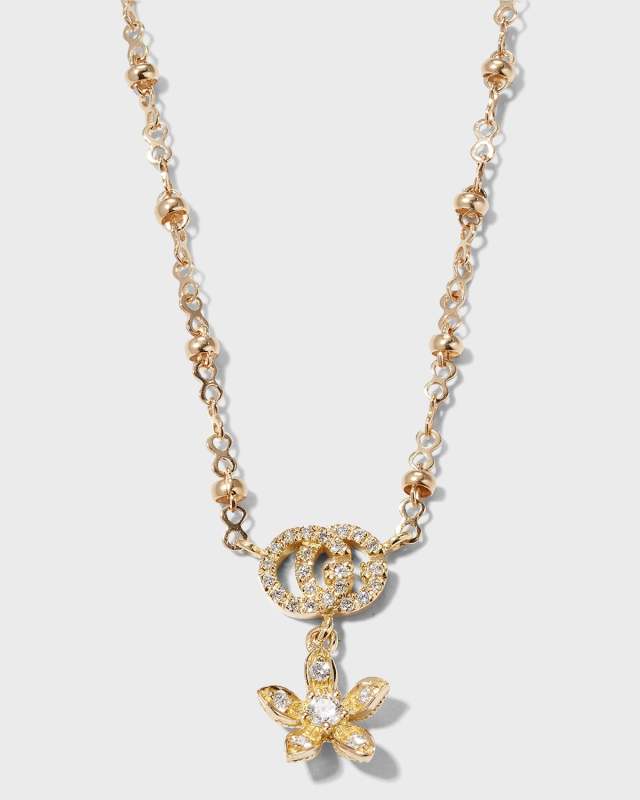 Gucci Flora 18k Gold Diamond Flower Necklace w/ Micro Pearls