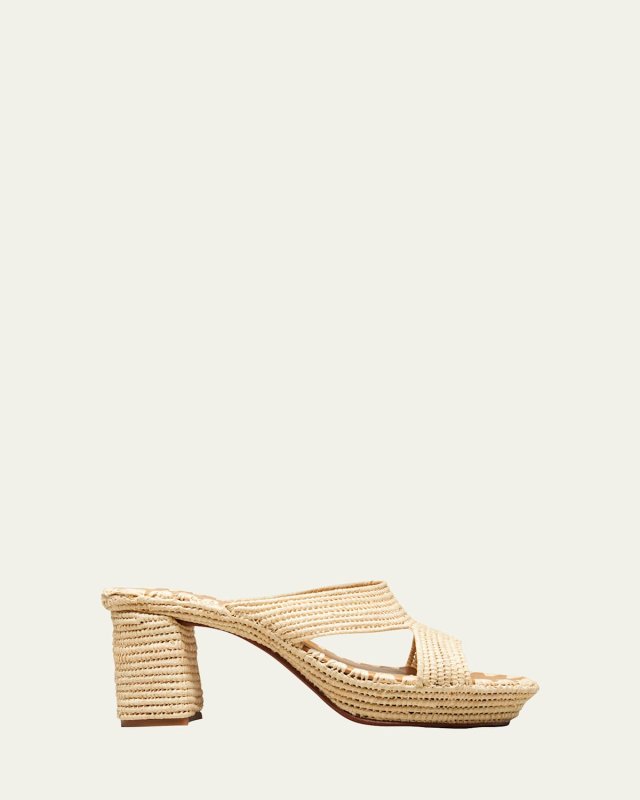 Raffia Crisscross Block-Heel Sandals