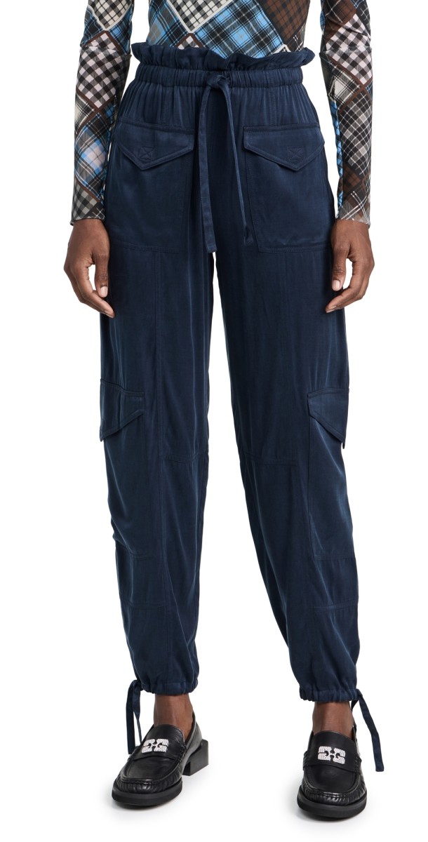 GANNI Washed Twill Satin Pants Sky Captain