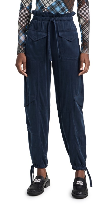 GANNI Washed Twill Satin Pants Sky Captain