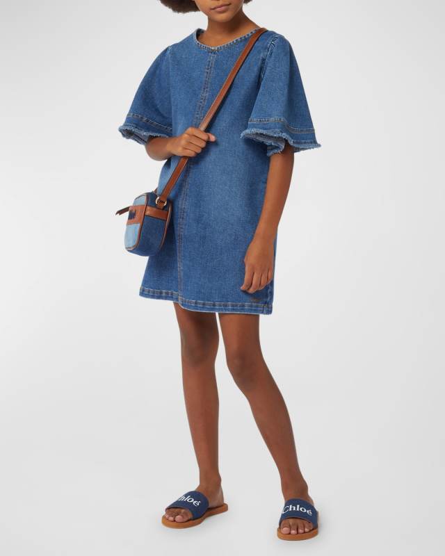 Girl's Denim Dress W/ Embroidered Logo, Size 8-14