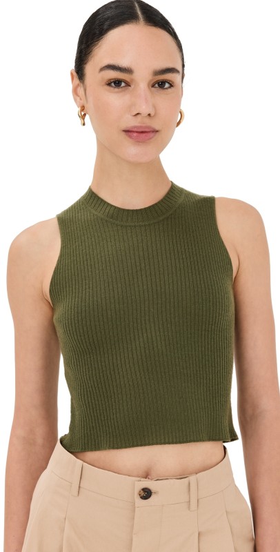 Sablyn Angie Sleeveless Cashmere Rib Tank Olive