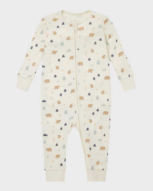 Kid's Bear Print Zip Up Playsuit, Size 9M-24