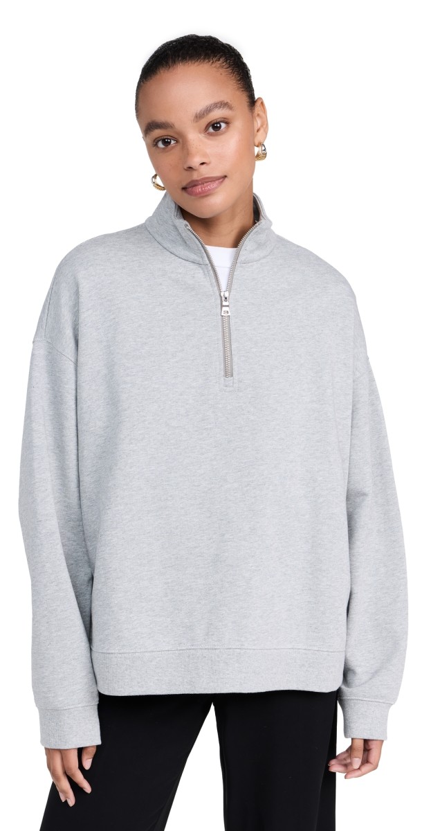Marissa Webb Teagan Quarter Zip Sweatshirt Heather Grey