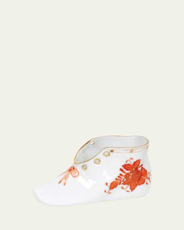 Chinese Bouquet Rust Porcelain Baby Shoe Keepsake
