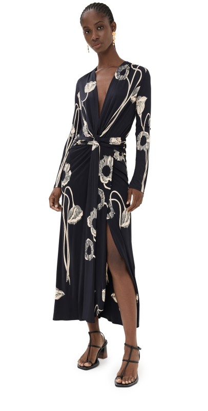 Johanna Ortiz Poppy Oasis Ankle Dress Papaver Somniferum/Black/Sand