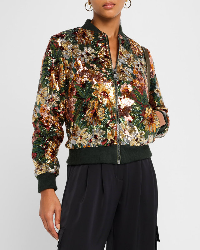 Floral Sequined Bomber Jacket