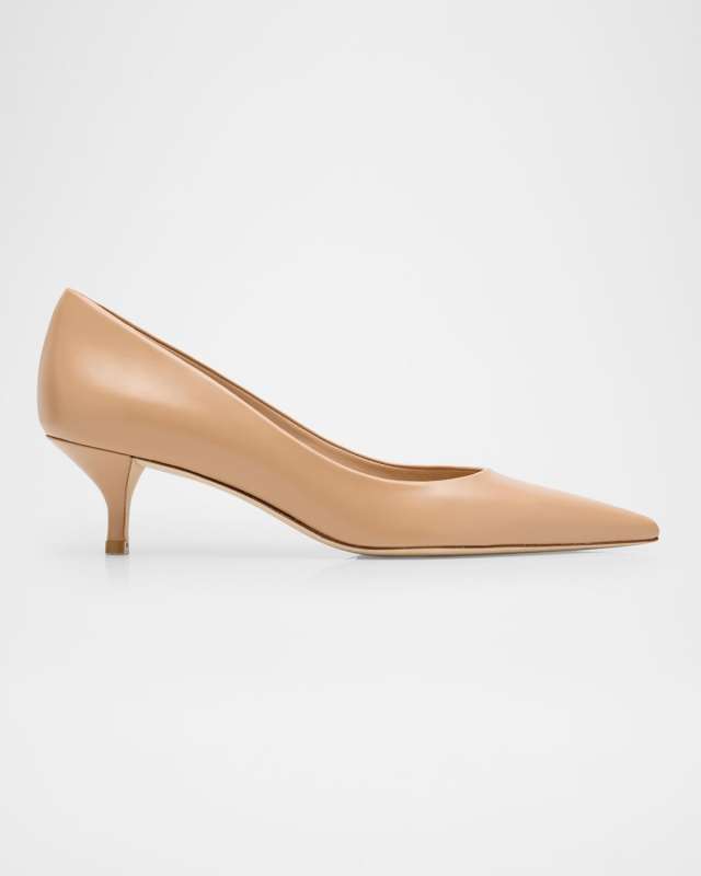 Stuart Leather Kitten-Heel Pumps