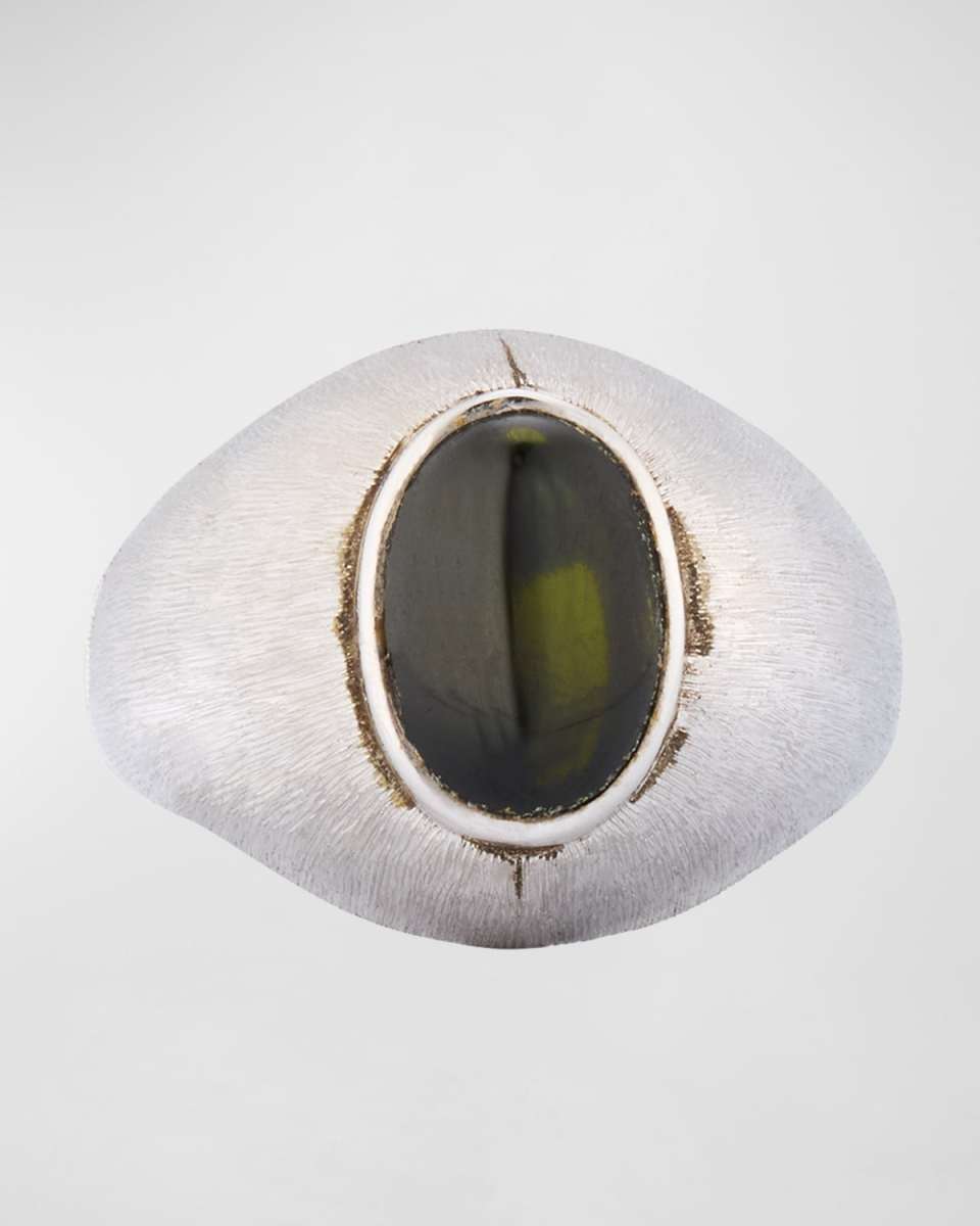 Estate 18K White Gold Cat's Eye Bezel Ring, Size 7.25