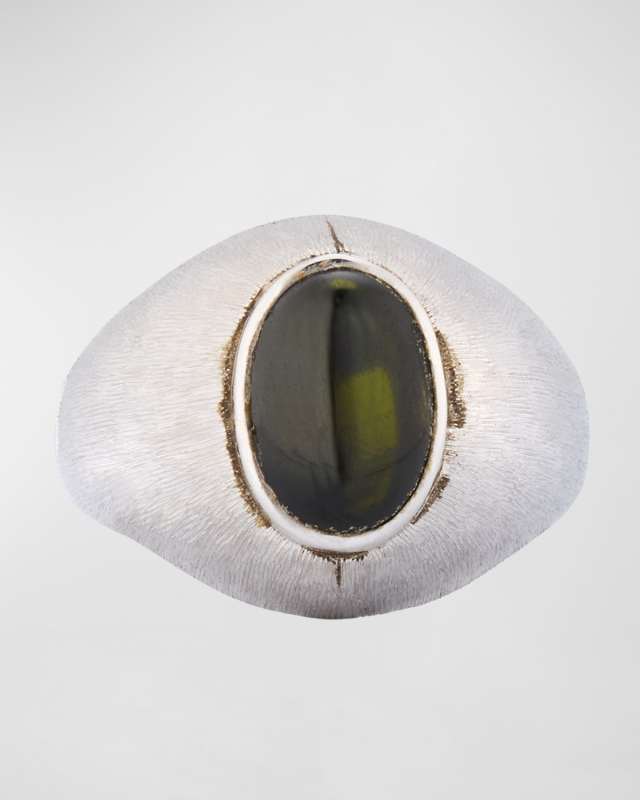 Estate 18K White Gold Cat's Eye Bezel Ring, Size 7.25