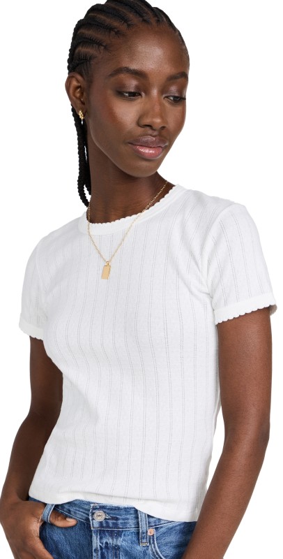 Leset Pointelle Short Sleeve Tee White