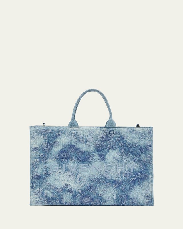 Medium G-Tote Bag in Floral Distressed Denim