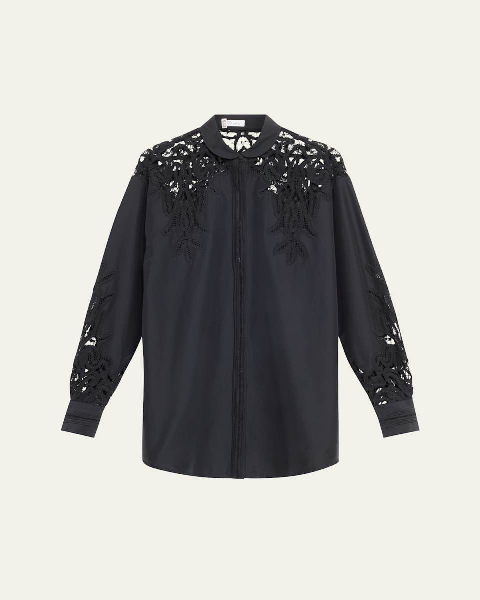 Harden Openwork Embroidery Cotton and Silk Tunic Shirt