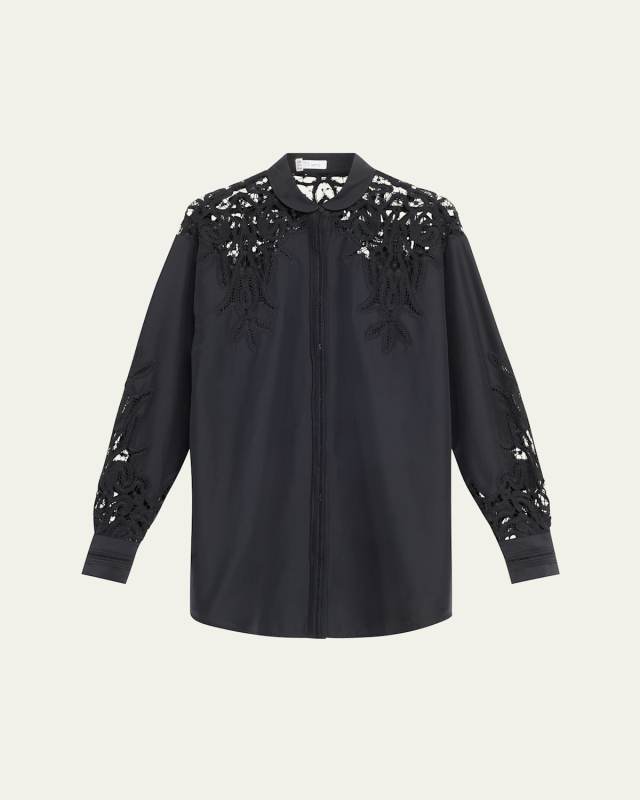 Harden Openwork Embroidery Cotton and Silk Tunic Shirt