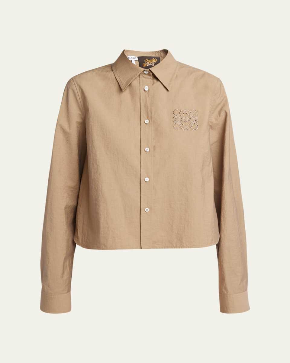 Anagram Embroidered Button Down Trapeze Blouse