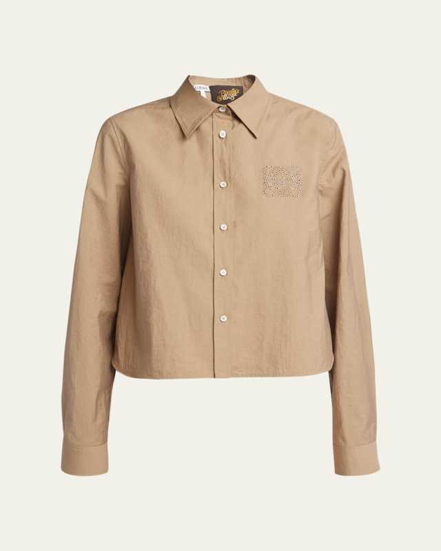 Anagram Embroidered Button Down Trapeze Blouse