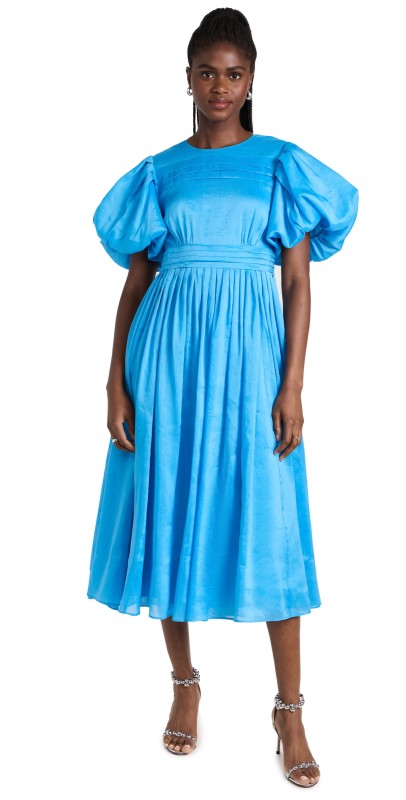 Aje Sylvia Pintuck Midi Dress Azure Blue