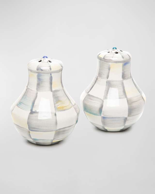 Sterling Check Enamel Salt Pepper Shakers