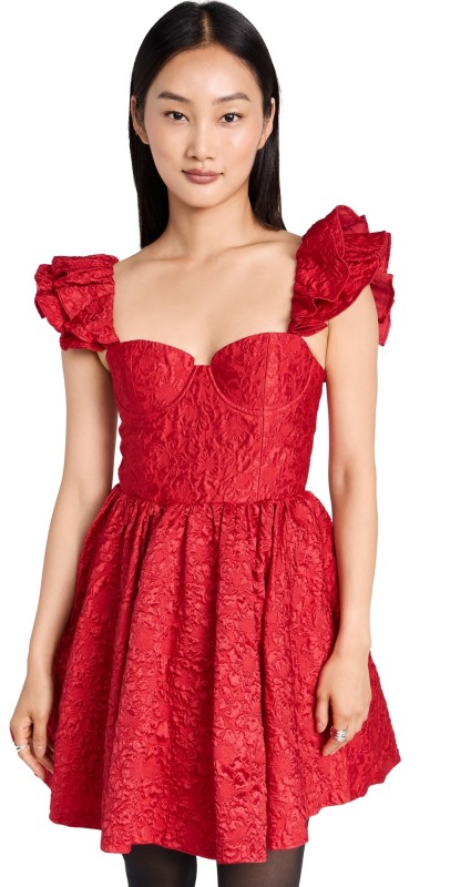 alice + olivia Bina Ruffle Sleeve Mini Dress Perfect Ruby