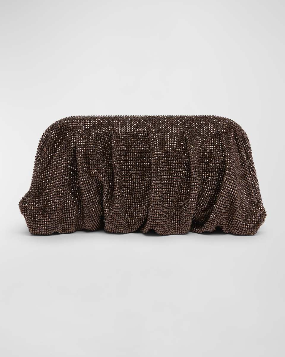 Venus La Grande Ruched Crystal Mesh Clutch Bag