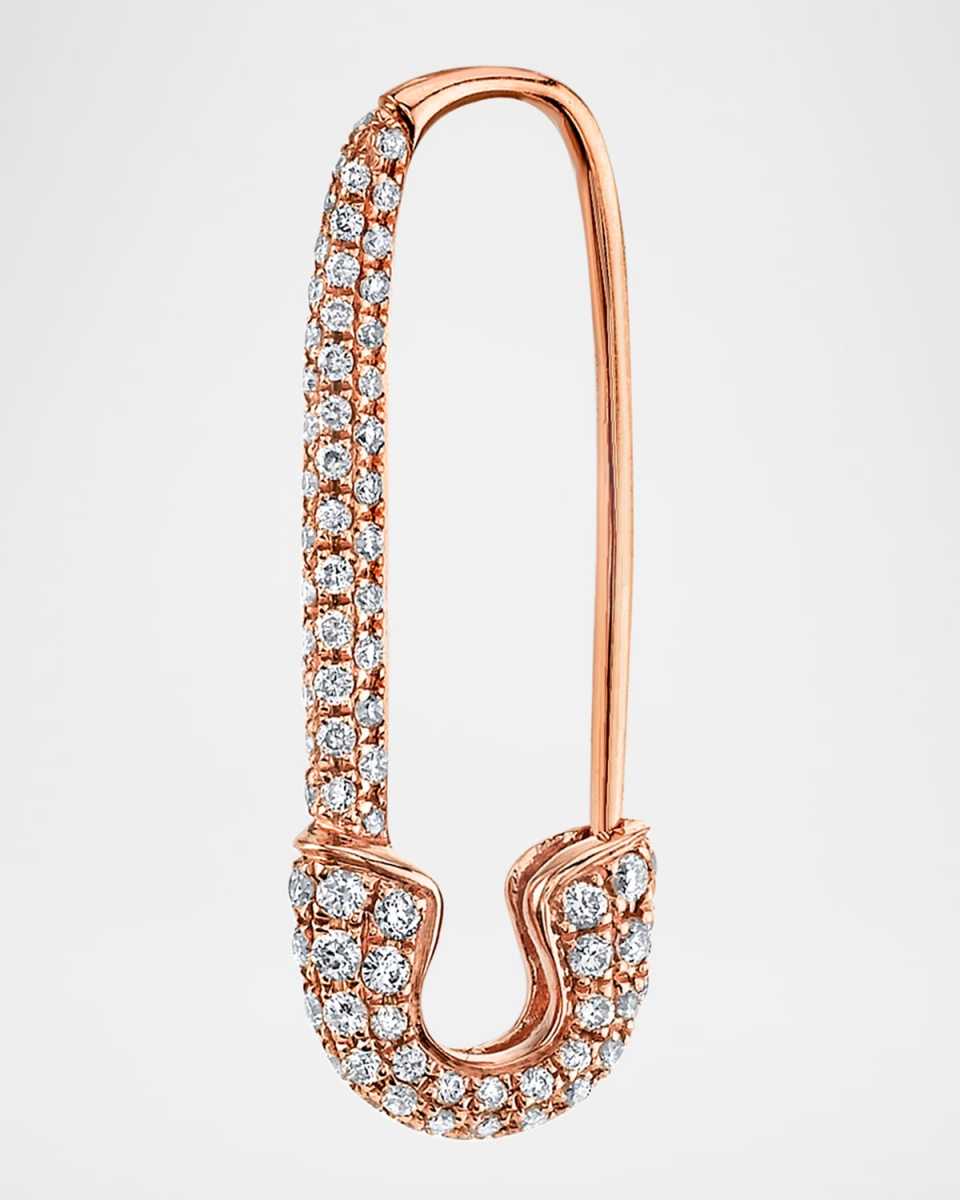 18K Rose Gold Diamond Safety Pin Earring, Single
