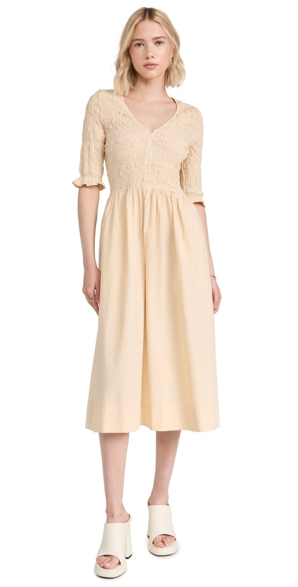 Sea Juni Garment Dye V Neckmocked Dress Cream