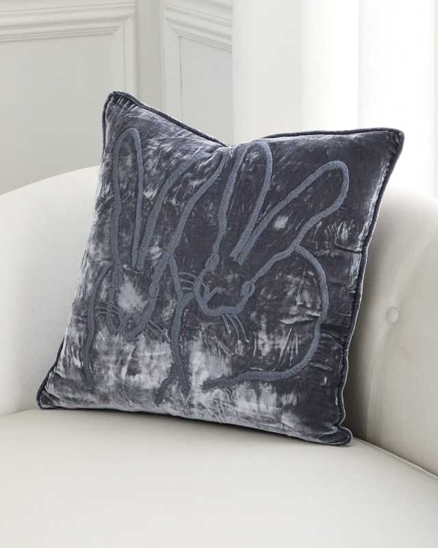 Hand-Embroidered Velvet Decorative Pillow, 20" Square