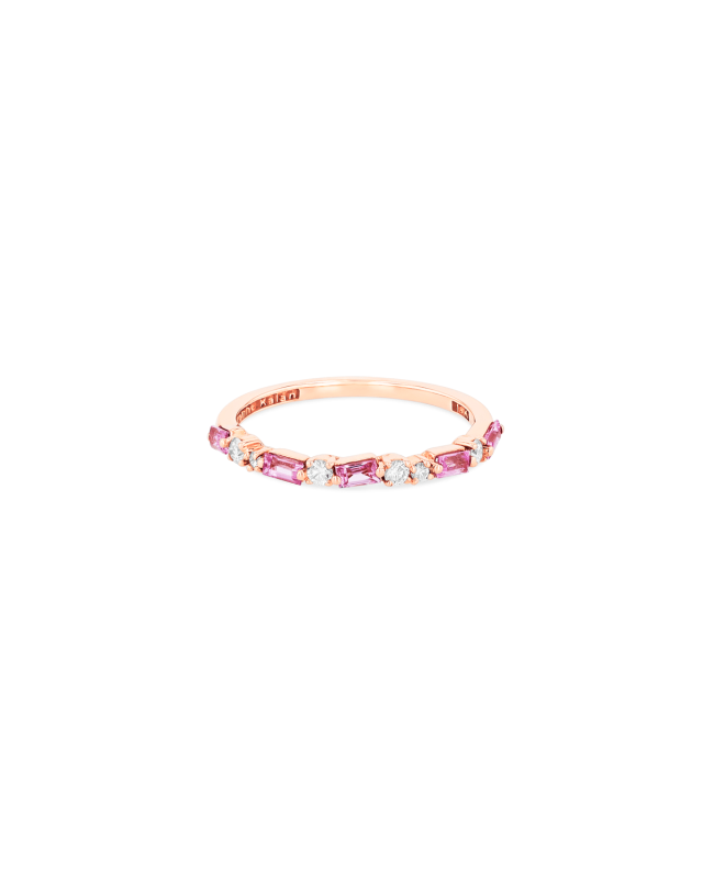 18k Pink Sapphire Thin Mix Half-Band Ring, Size 4-8