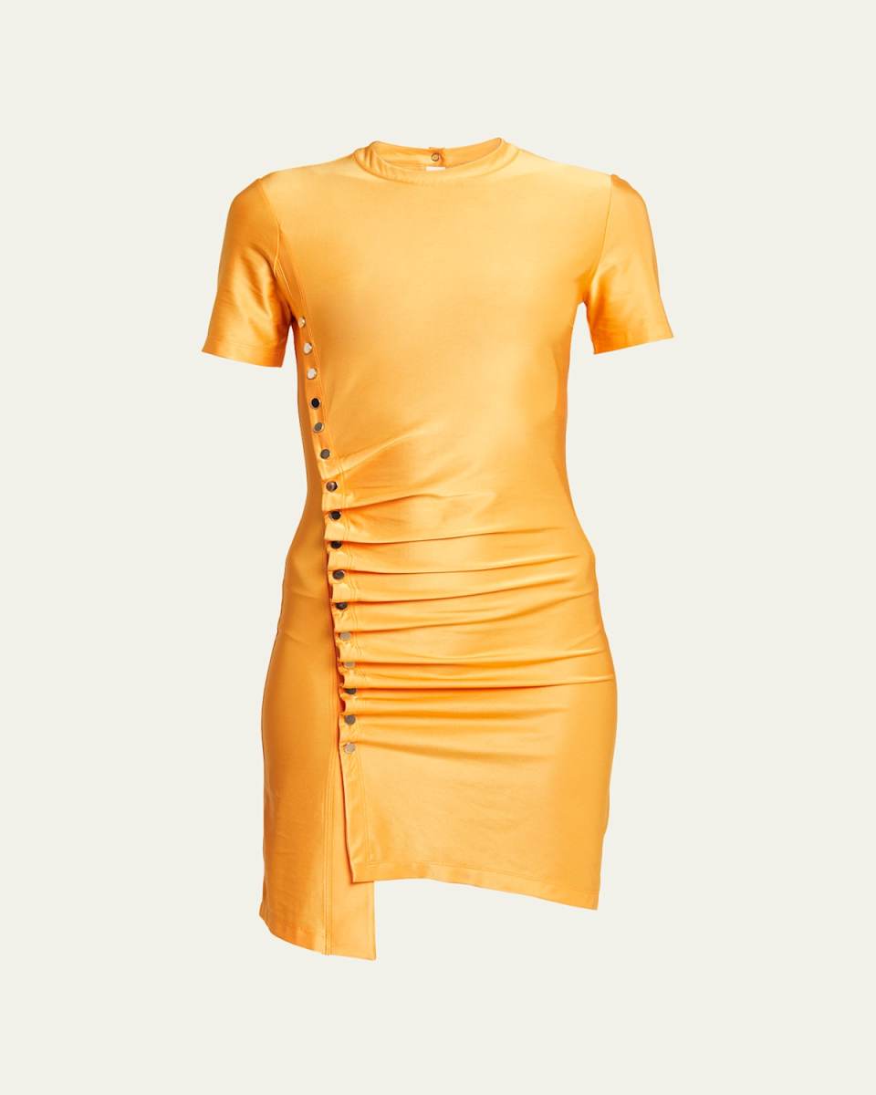 Buttoned Ruched Waist Mini Dress