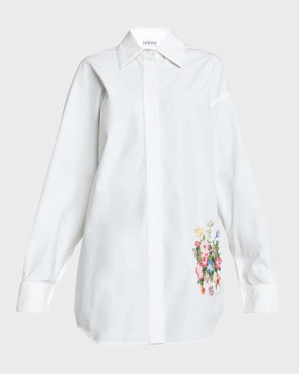 Floral Embroidered Button-Down Shirt