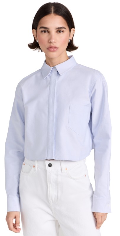 Good American Oxford Crop Uniform Shirt Good Blue002