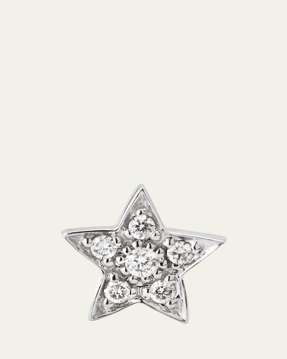 14k White Gold Pave Star Stud Earring, Single