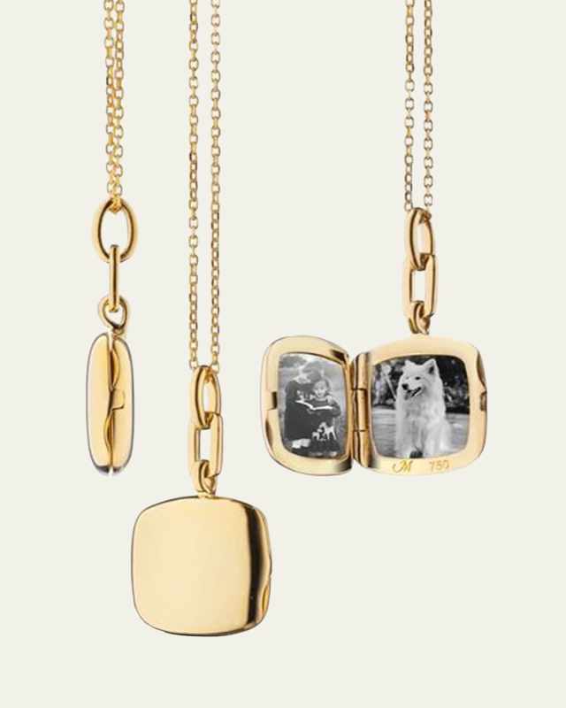 18K Gold Slim Cushion Locket Necklace