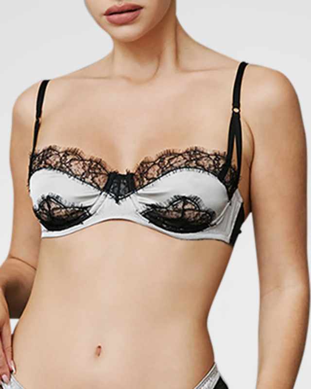 Lace-Inset Silk Balconette Bra