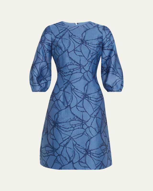 Balloon-Sleeve Jacquard Dress