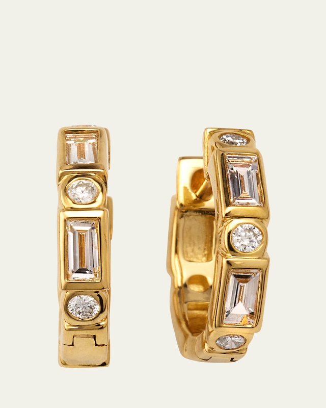 14k Baguette & Round-Cut Diamond Hoop Earrings