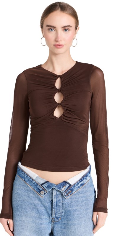 MINKPINK Allure Mesh Top Chocolate
