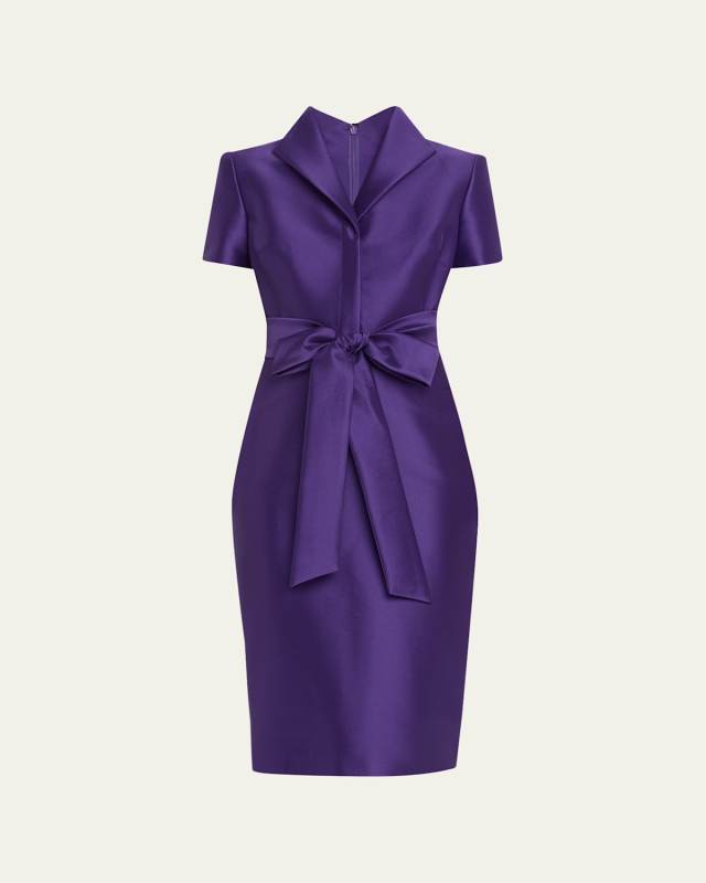 Wing-Collar Bodycon Mikado Midi Dress
