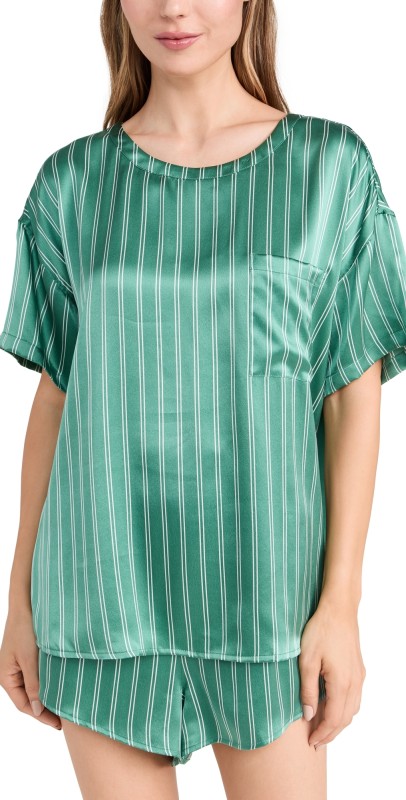 Lunya Washable Silk Tee Shorts Set Serenity Stripe