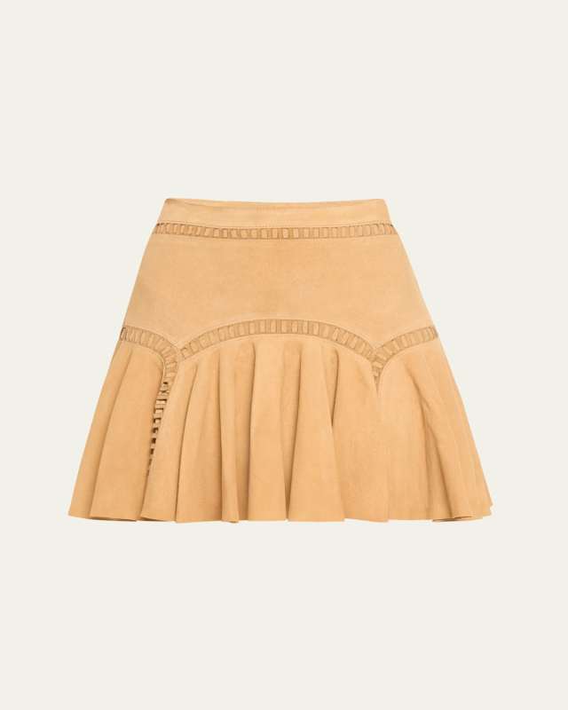 Hamilton Leather Ladder-Stitch Mini Skirt