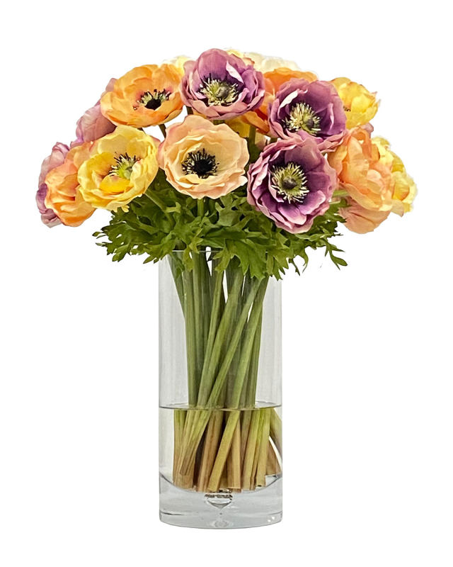 Anemone Mix Faux Floral Arrangement in Tall Vase