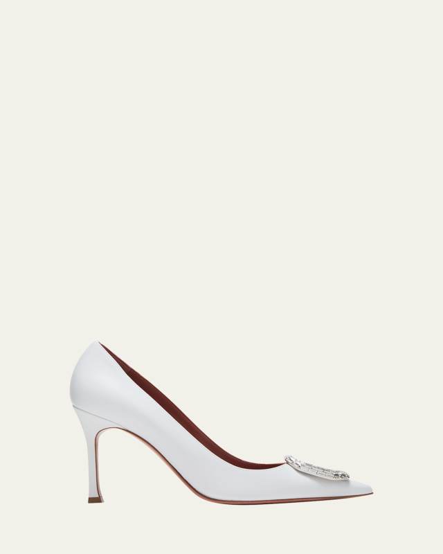 Camelia Leather Crystal Ornament Pumps
