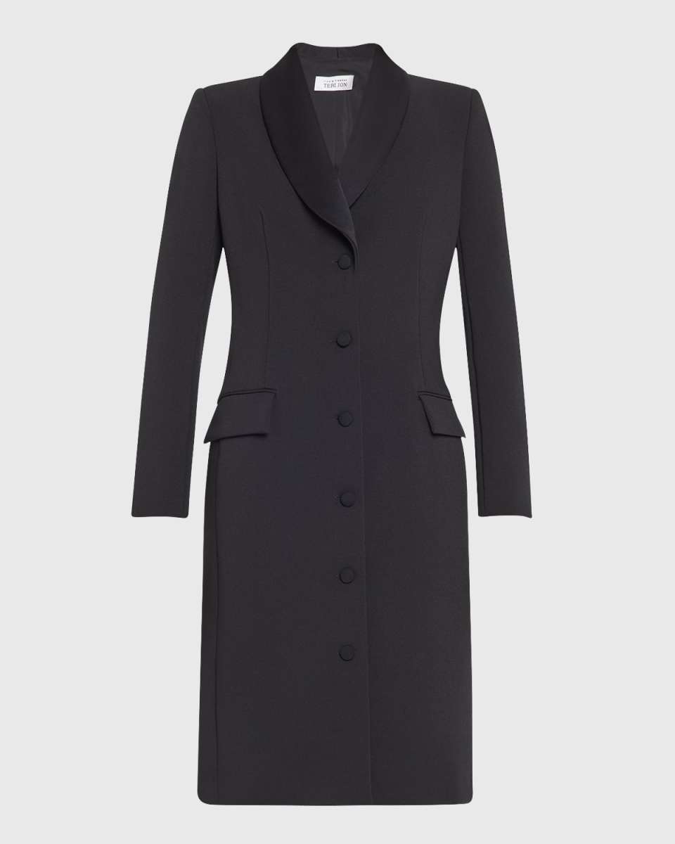 Shawl-Collar Crepe Tuxedo Dress