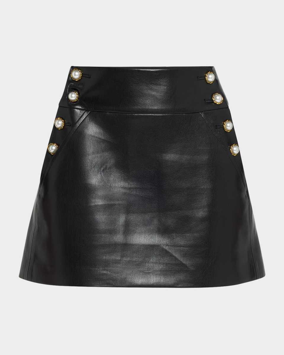 Donald High Rise Vegan Leather Side-Button Skirt